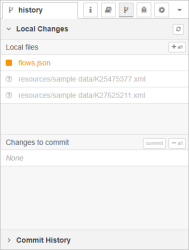 The local changes list, showing a modified file and two files added to the project's folder.