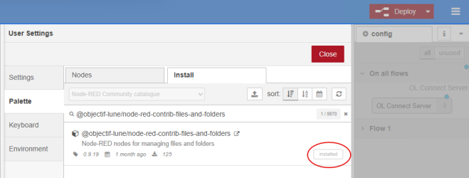 The user settings window, showing that the files and folders package is installed. 