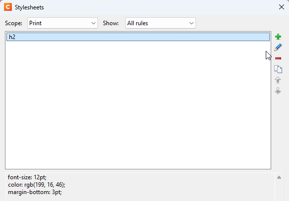 Stylesheets dialog