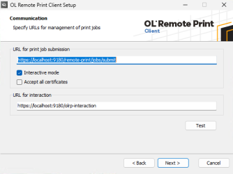 Window to enter URLs for print job submission and interaction.