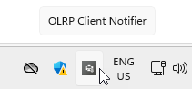 Windows Task Bar showing OLRP Client notification icon.