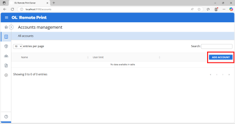 Account screen, with the Add Account button highlighted. 