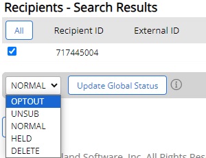 Screen capture showing the dropdown menu for global status expanded.