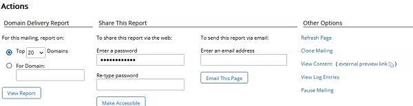 Screen capture of report page showing link to view mailing content as an external webpage.