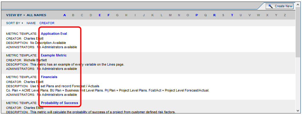 Select Metric Template