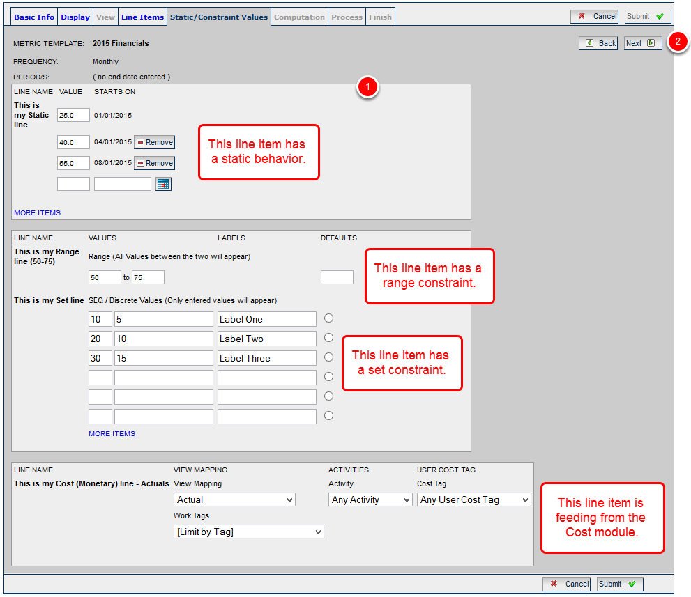 The Static/Constraint Values Tab