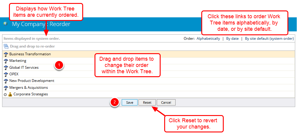 Reorder Work Tree Items