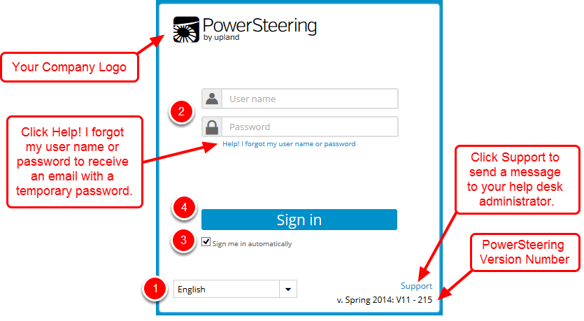 Signing into PowerSteering