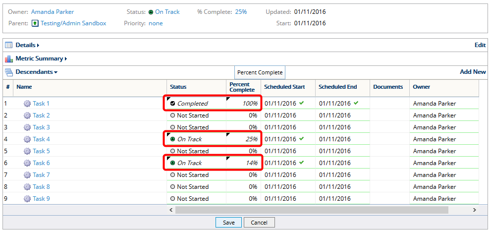 Update Project Tasks