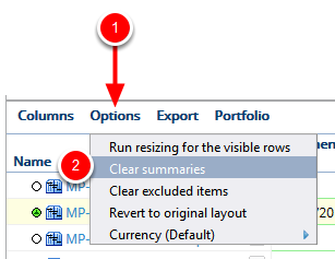 Click Options - Clear Summaries
