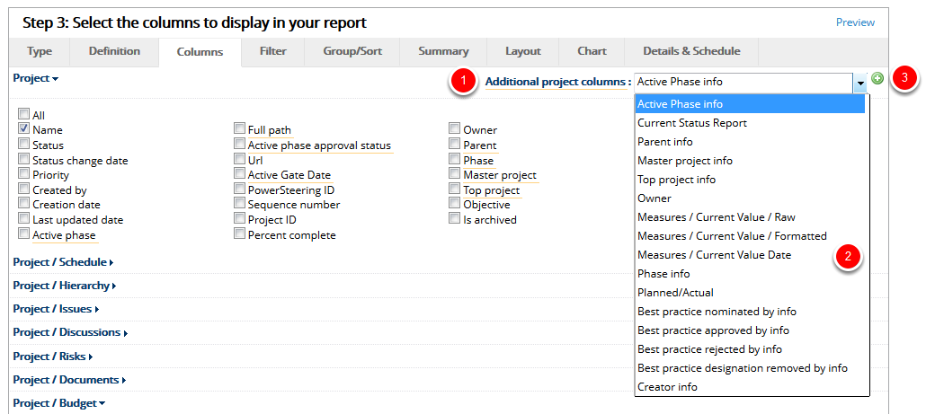 Click Additional Project Columns