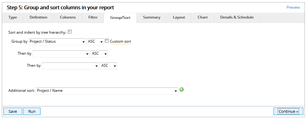 Click Group/Sort Tab