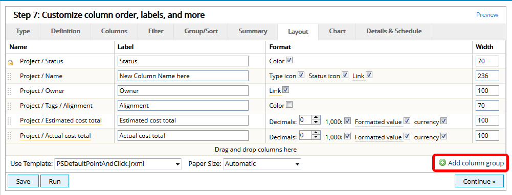 Add a Column Group