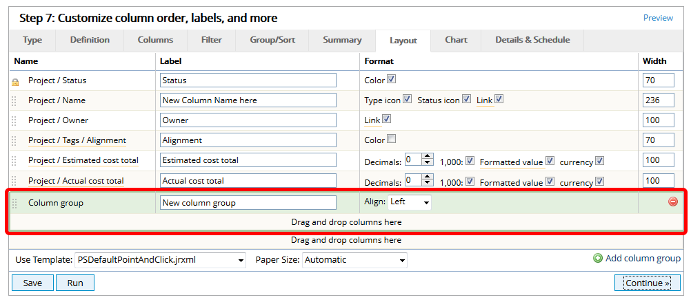 Name Column Group