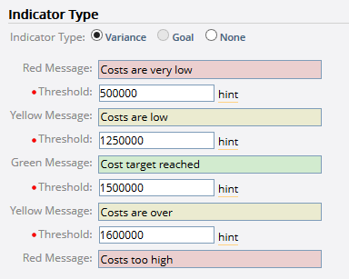 Configure Variance Goal Indicator Settings