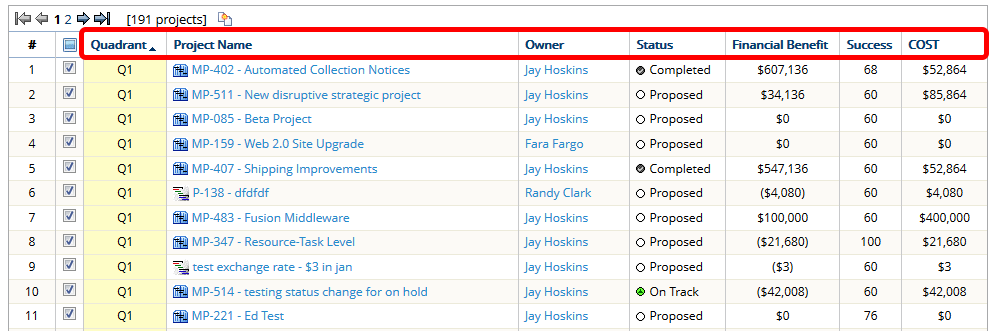 Sort Columns