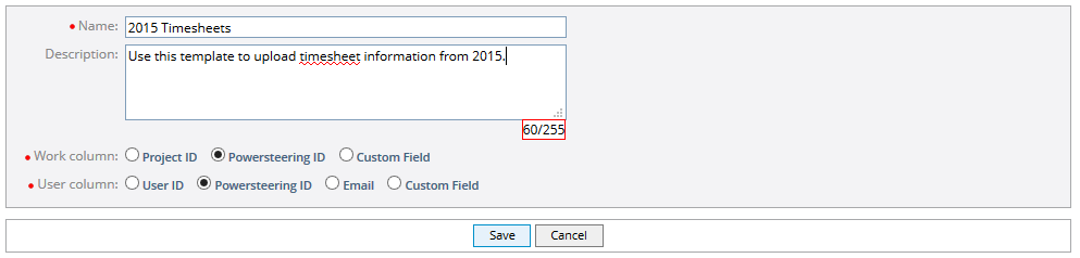 Enter Timesheet Loader Template Information