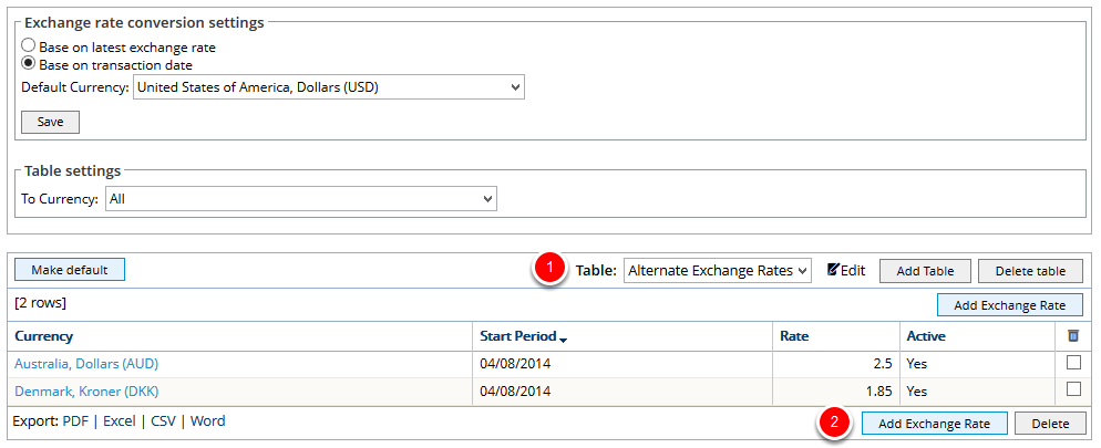 Click Add Exchange Rates