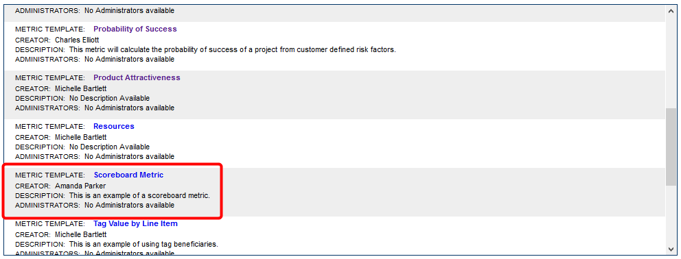 View Metric Template