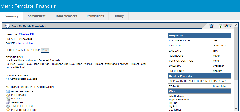 View Metric Template