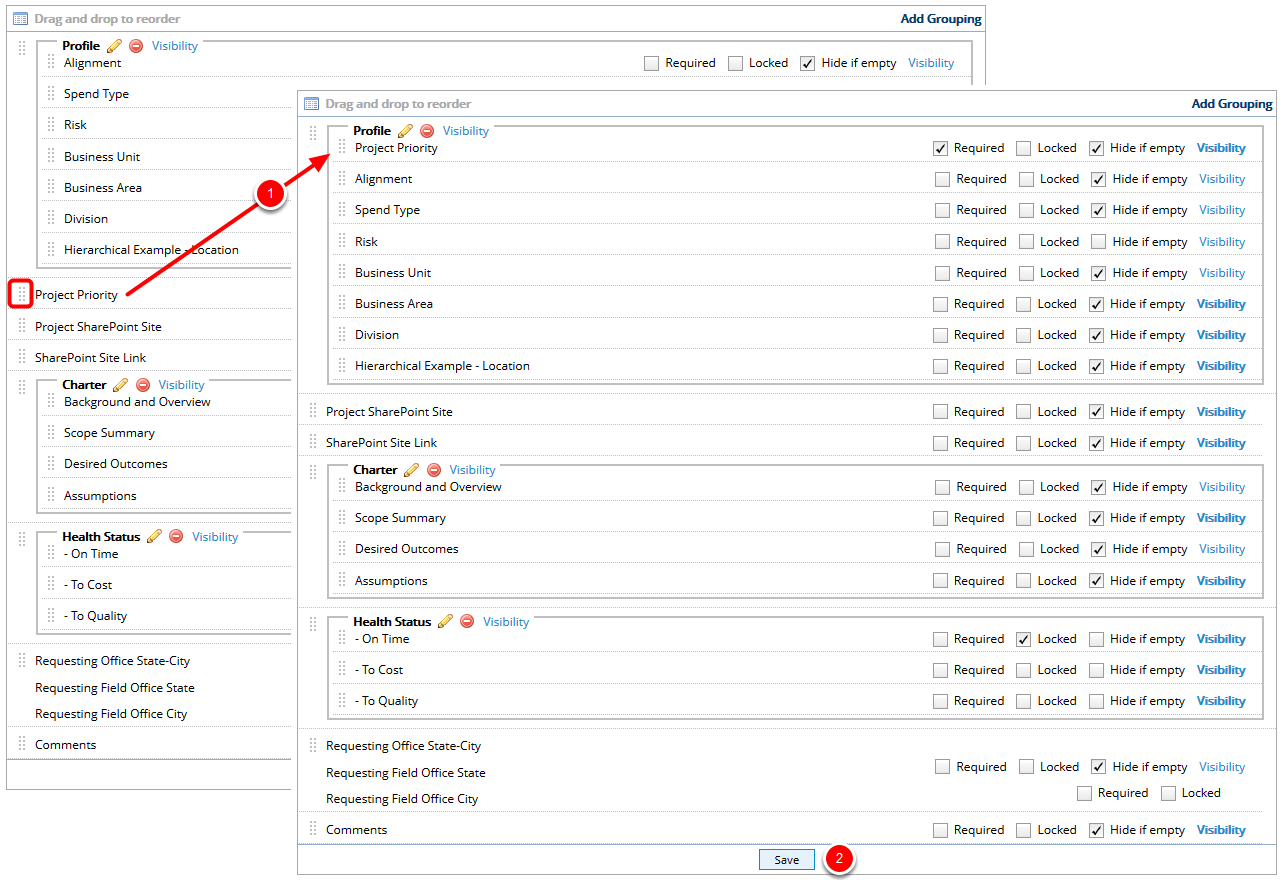 Add/Remove Fields From Groupings