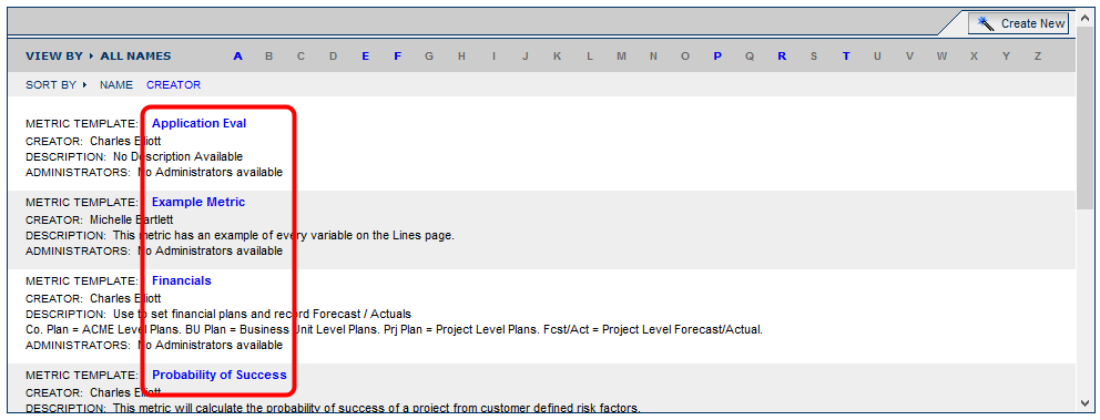 Select Metric Template