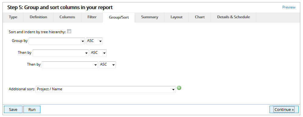 Select Group/Sort Options