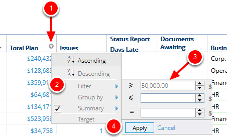 Select Numerical Column to Filter