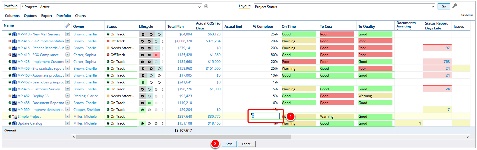 Enter or Update Values from Dashboard