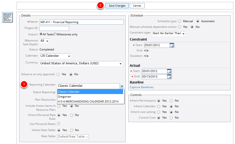 Select Reporting Calendar