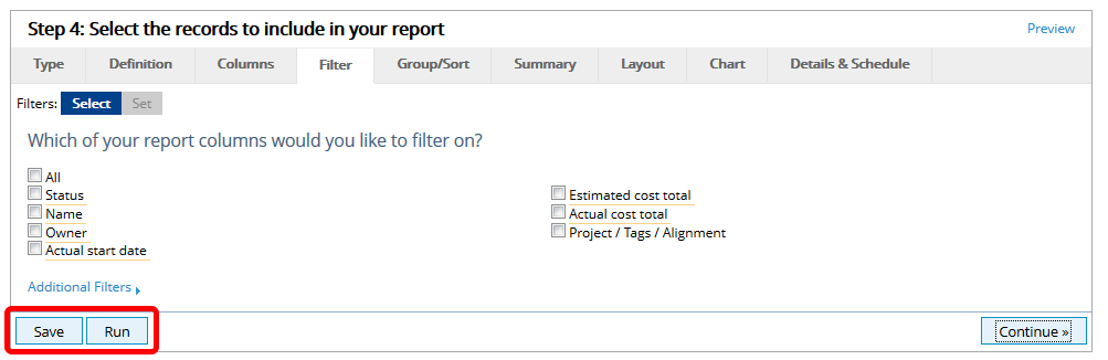 Click a Report Wizard Tab