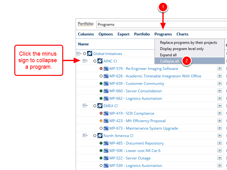 Click Programs - Collapse all