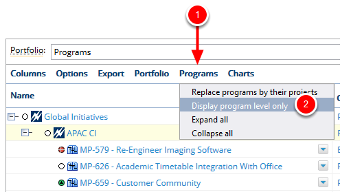 Click Programs - Display Program Level Only