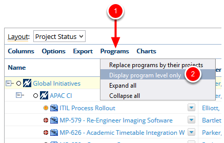 Click Programs - Display Program Level Only