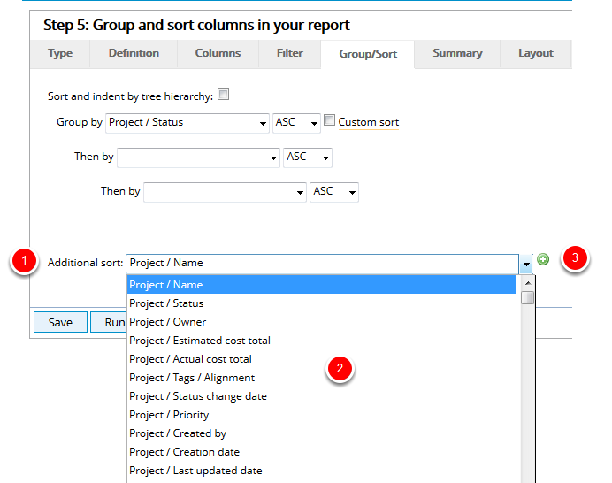 Click Additional Sort