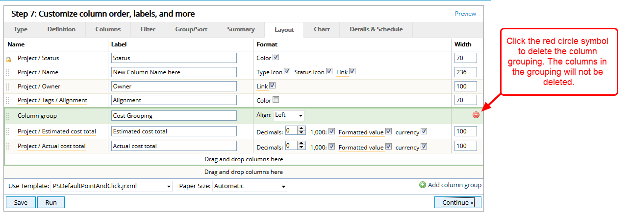 View Column Grouping