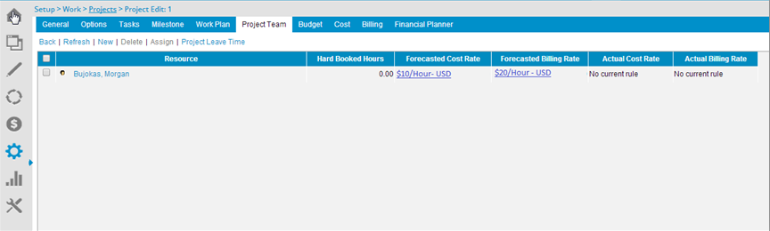 Addition of Forecast Cost and Billing Rules on Project Team