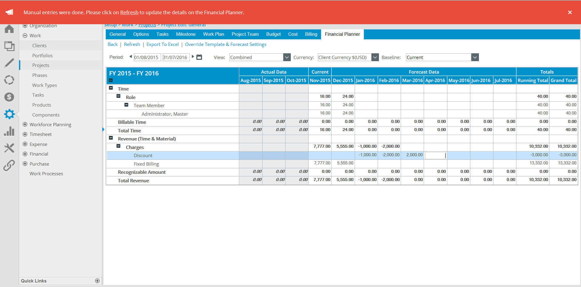 Financial Planner - Manual Entry