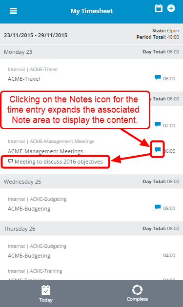 Quick View of Timesheet Notes