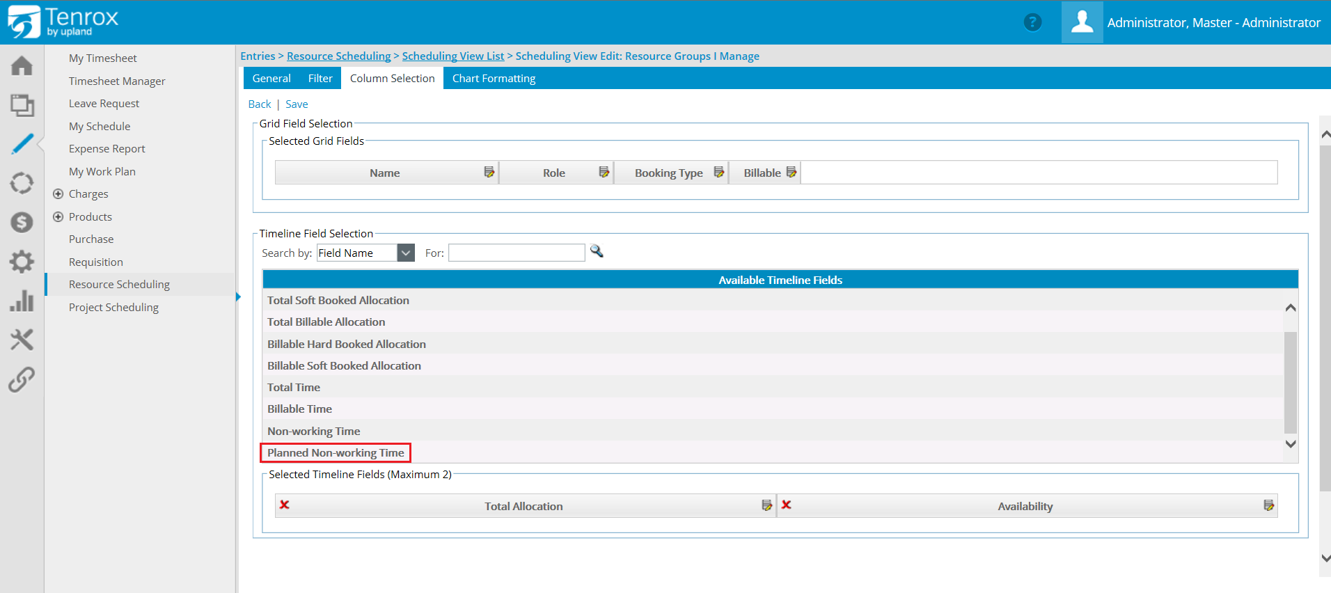 Resource Management - Non-Working Planned Hours added to the Legend