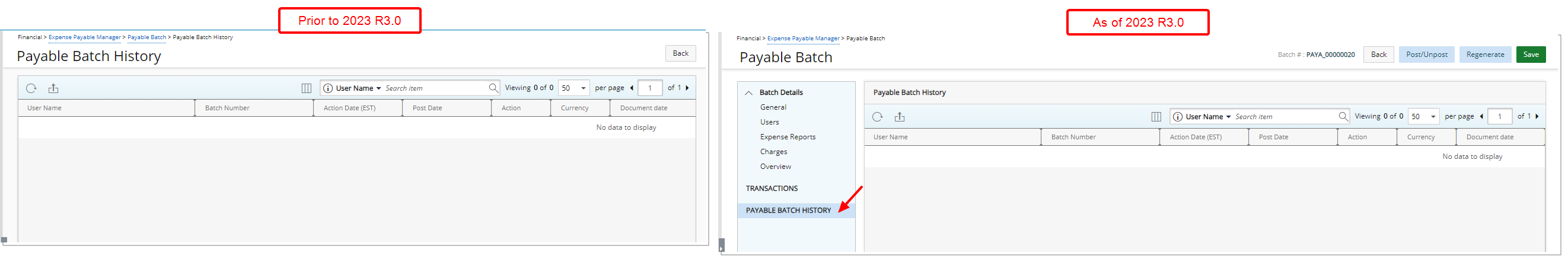 Payable Batch History