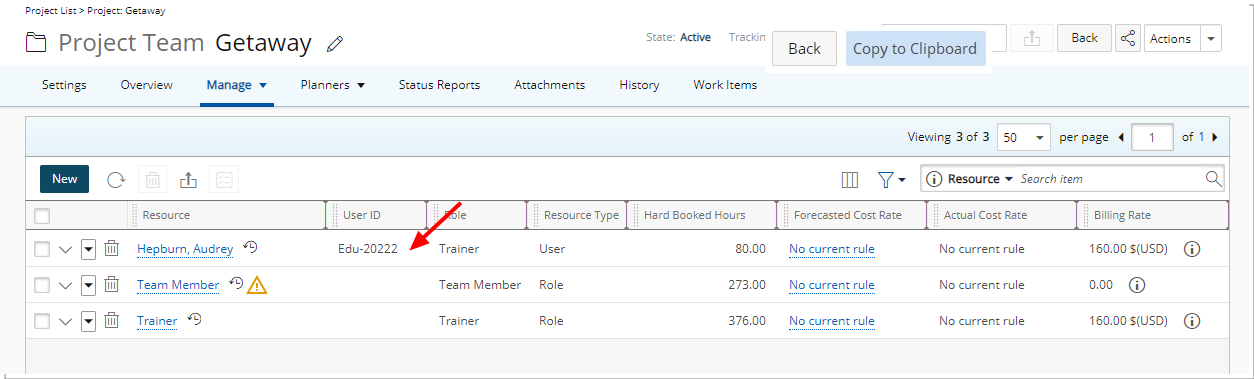 User Id column is now displayed by default within the Project Team page