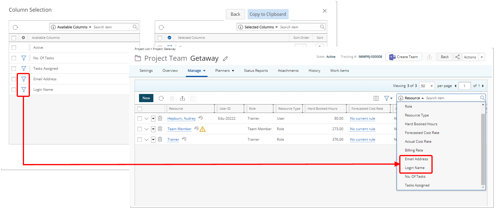 Include Email and Login Name as columns and Search criteria