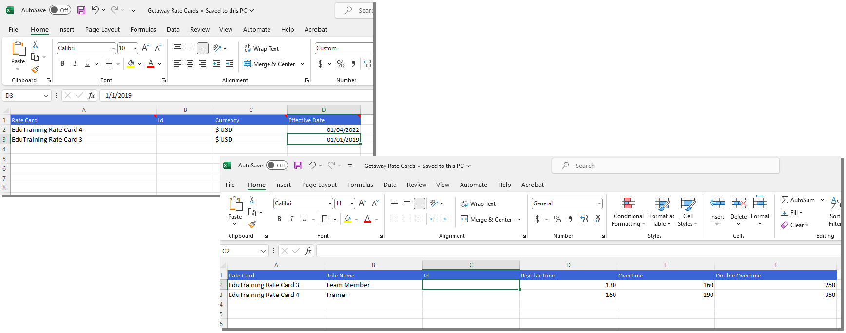 Define the required fields