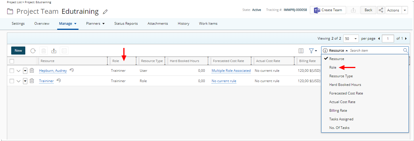 The Role column is now displayed by default.