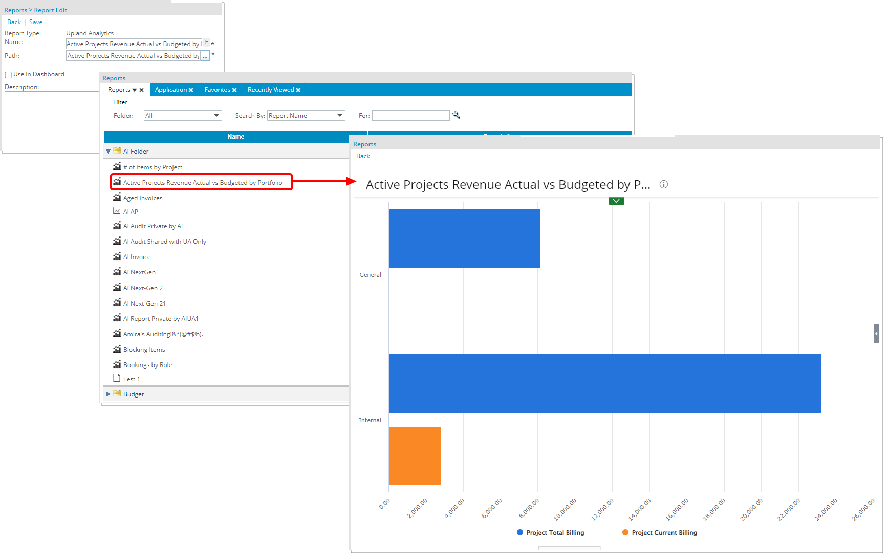 View Upland Analytics Reports from PSA report center