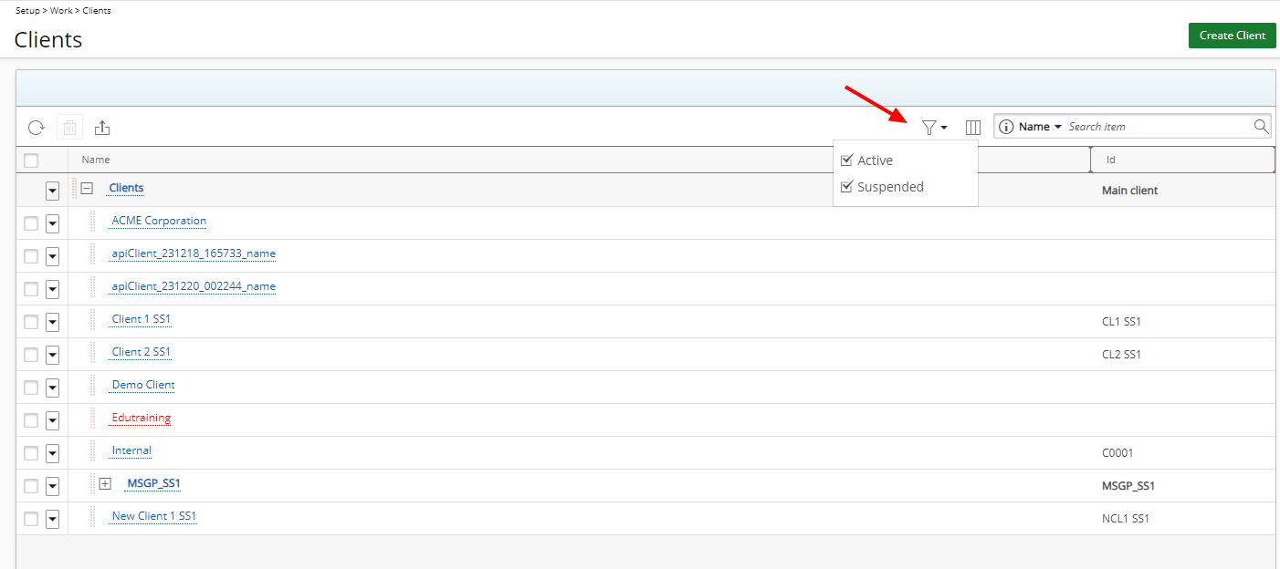 New Filter capability to filter the Client list