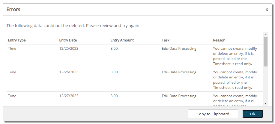 From the Errors dialog box, you can easily copy the information to your clipboard for future reference