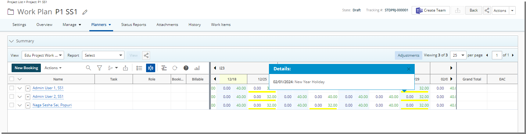 Leave indicator for Weekly and Monthly timeline Views in the Work Plans