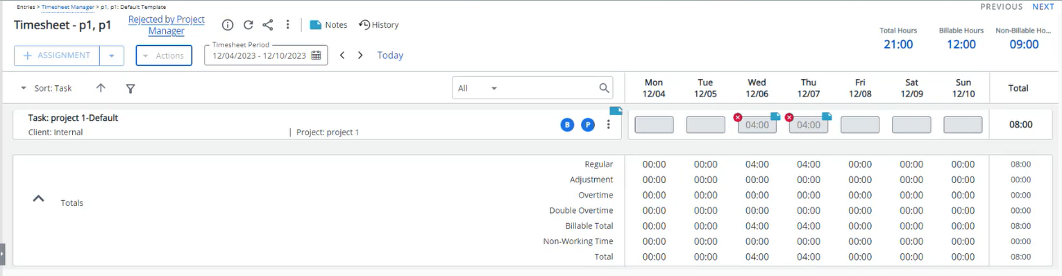 Improved rejection indicators for partially rejected Timesheets 